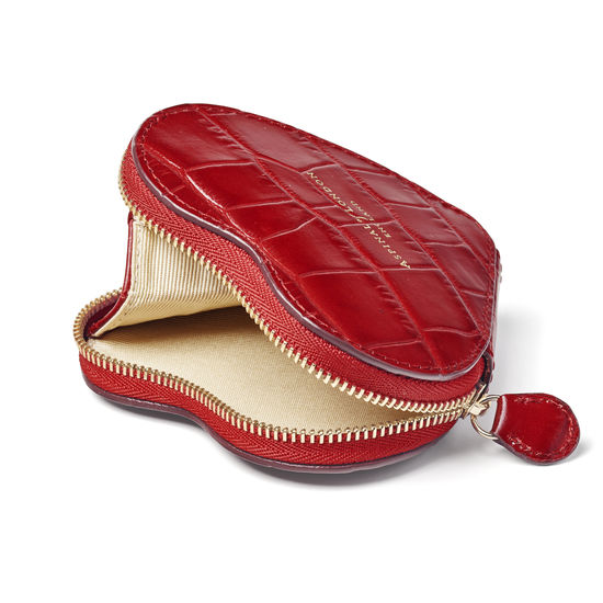 Heart Coin Purse in Deep Shine Red Croc from Aspinal of London