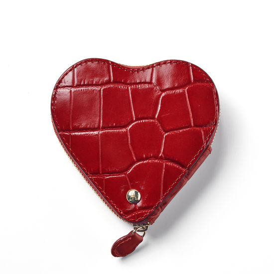 Heart Coin Purse in Deep Shine Red Croc from Aspinal of London