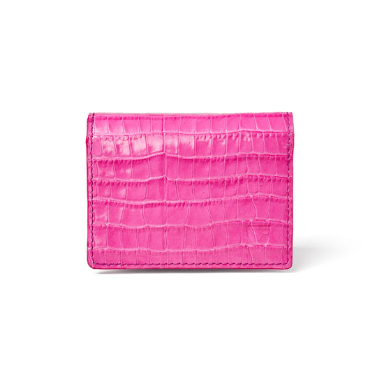 Accordion Credit Card Holder in Deep Shine Penelope Pink Small Croc from Aspinal of London