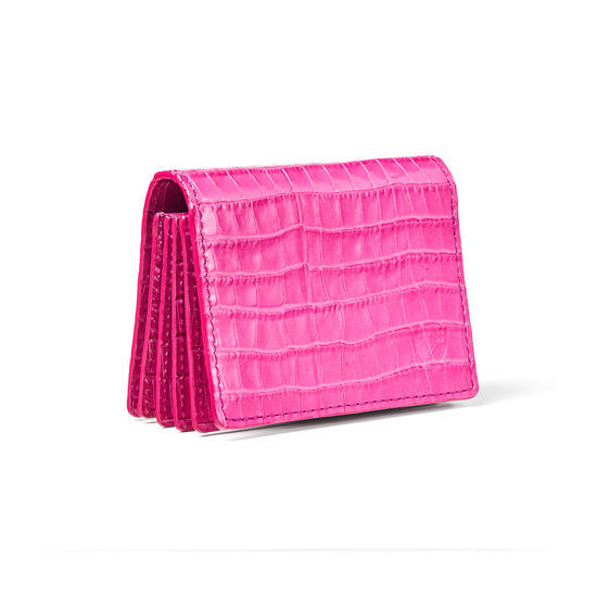 Accordion Credit Card Holder in Deep Shine Penelope Pink Small Croc from Aspinal of London