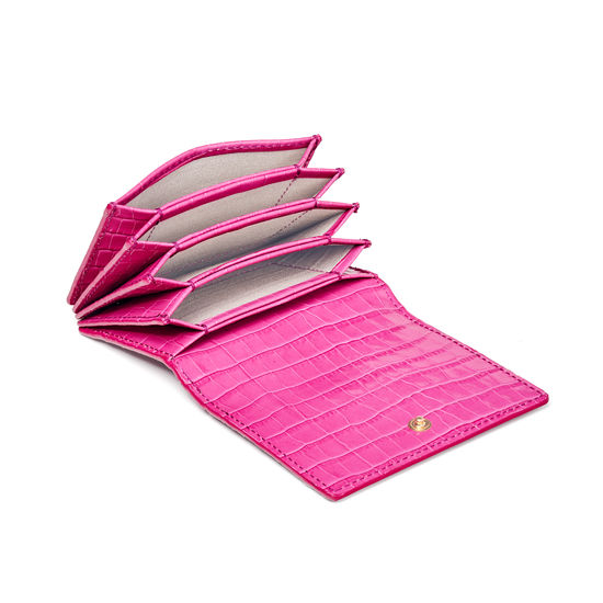 Accordion Credit Card Holder in Deep Shine Penelope Pink Small Croc from Aspinal of London