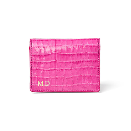 Accordion Credit Card Holder in Deep Shine Penelope Pink Small Croc from Aspinal of London