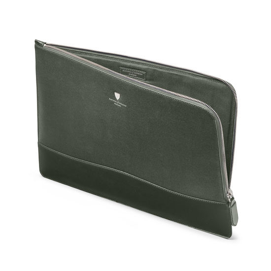 City Large Tech Folio in Dark Green Saffiano from Aspinal of London