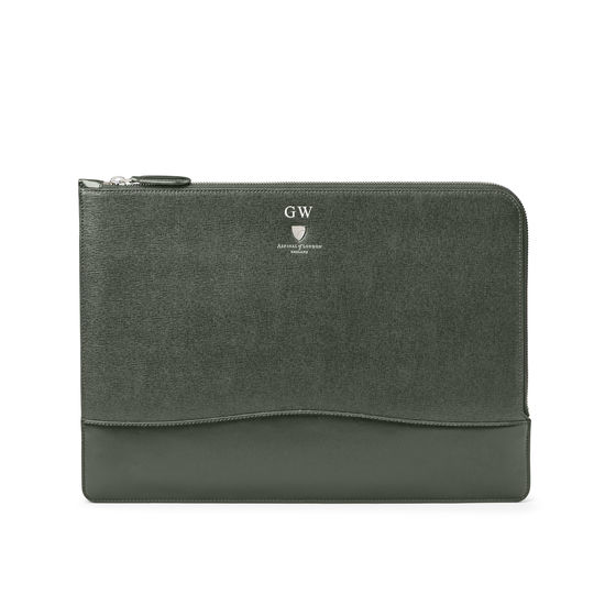 City Large Tech Folio in Dark Green Saffiano from Aspinal of London