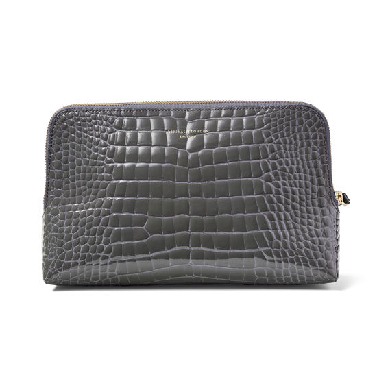 Large Essential Cosmetic Case in Storm Patent Croc from Aspinal of London