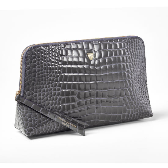 Large Essential Cosmetic Case in Storm Patent Croc from Aspinal of London