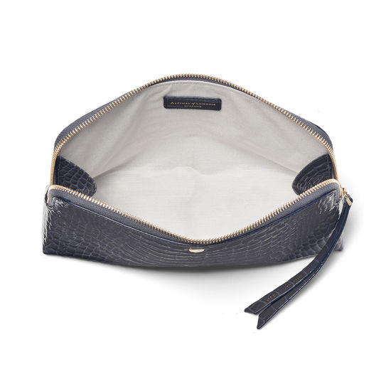 Large Essential Cosmetic Case in Storm Patent Croc from Aspinal of London