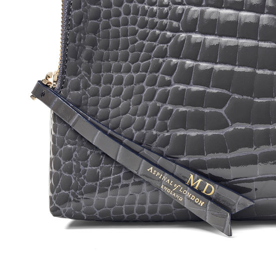 Large Essential Cosmetic Case in Storm Patent Croc from Aspinal of London