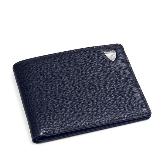8 Card Billfold Wallet in Navy Saffiano & Smooth Navy from Aspinal of London