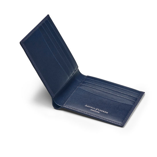 8 Card Billfold Wallet in Navy Saffiano & Smooth Navy from Aspinal of London