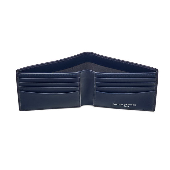 8 Card Billfold Wallet in Navy Saffiano & Smooth Navy from Aspinal of London