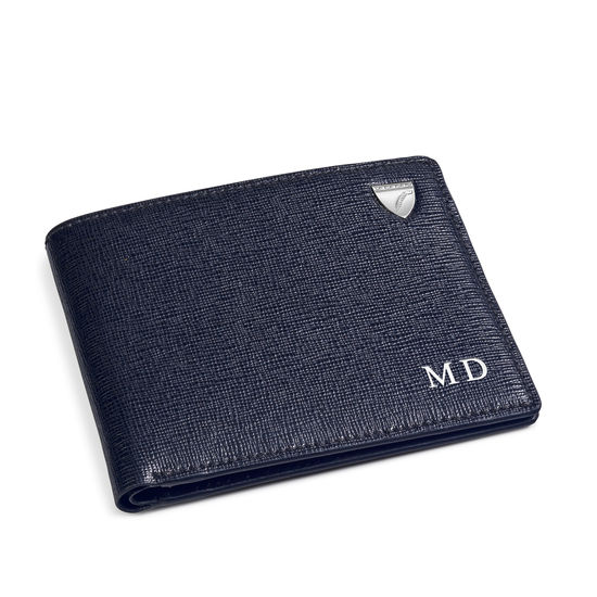 8 Card Billfold Wallet in Navy Saffiano & Smooth Navy from Aspinal of London