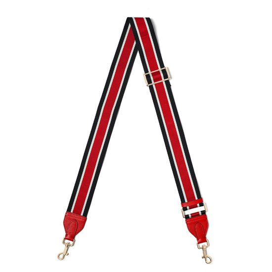 Webbing Bag Strap in Scarlett Saffiano with Red, Black & White Stripes from Aspinal of London