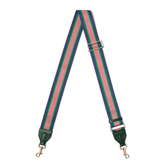 Webbing Bag Strap in Evergreen Pebble with Navy, Green & Pink Stripes from Aspinal of London