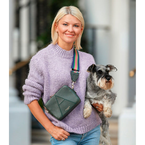 Webbing Bag Strap in Evergreen Pebble with Navy, Green & Pink Stripes from Aspinal of London