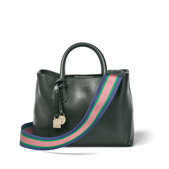 Webbing Bag Strap in Evergreen Pebble with Navy, Green & Pink Stripes from Aspinal of London