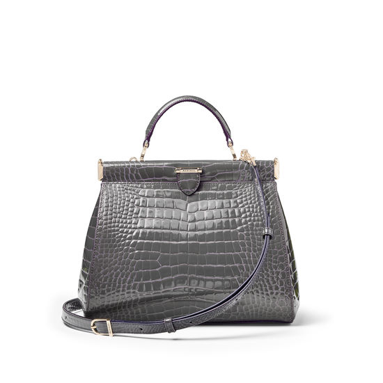 Small Florence Frame Bag in Storm Patent Croc from Aspinal of London