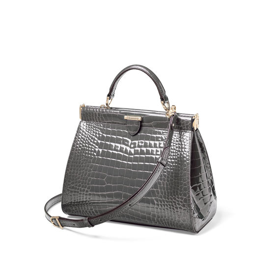 Small Florence Frame Bag in Storm Patent Croc from Aspinal of London