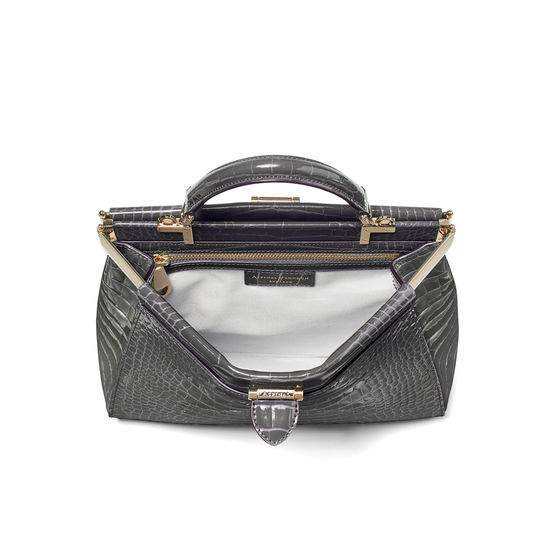 Small Florence Frame Bag in Storm Patent Croc from Aspinal of London