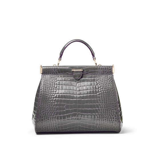 Small Florence Frame Bag in Storm Patent Croc from Aspinal of London