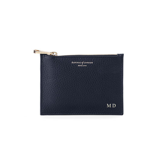 Small Essential Flat Pouch in Navy Pebble from Aspinal of London