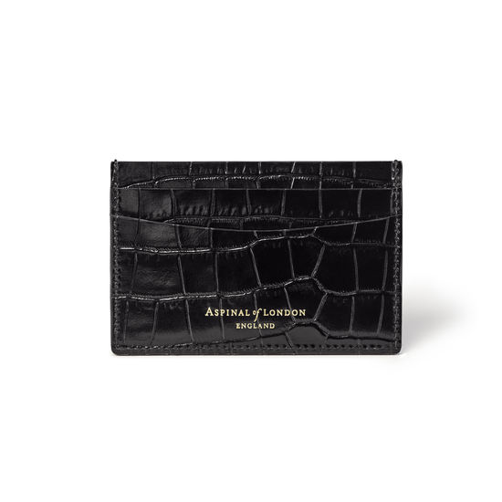 Slim Credit Card Case in Deep Shine Black Croc from Aspinal of London