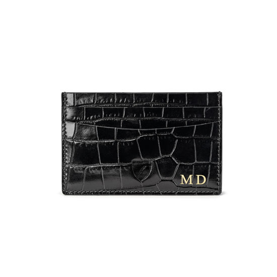 Slim Credit Card Case in Deep Shine Black Croc from Aspinal of London
