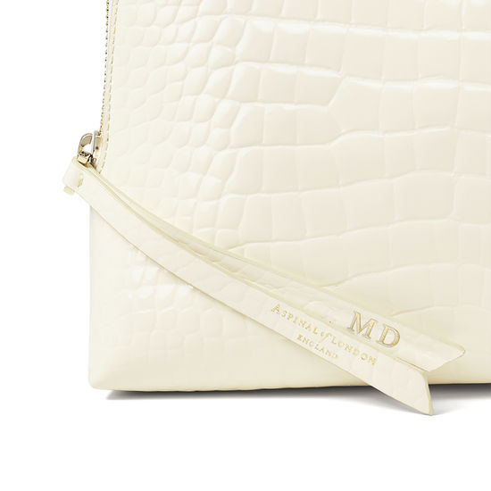 Large Essential Cosmetic Case in Ivory Patent Croc from Aspinal of London
