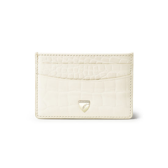 Slim Credit Card Holder in Ivory Patent Croc from Aspinal of London