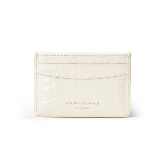 Slim Credit Card Holder in Ivory Patent Croc from Aspinal of London