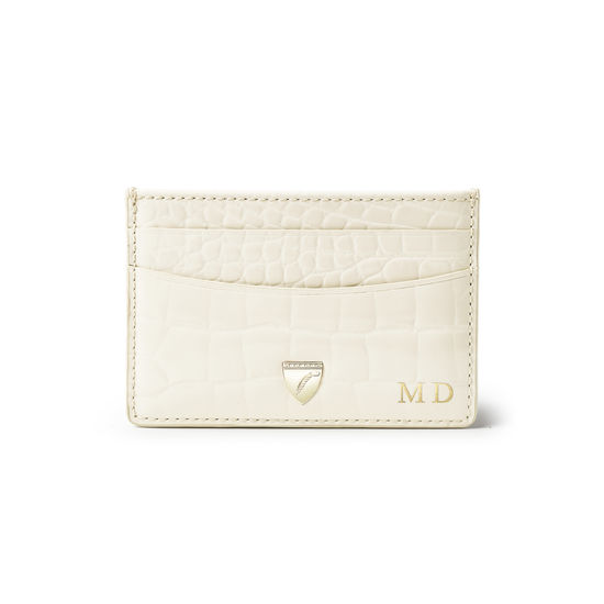 Slim Credit Card Holder in Ivory Patent Croc from Aspinal of London