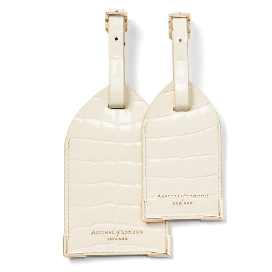Set of 2 Luggage Tags in Ivory Patent Croc from Aspinal of London