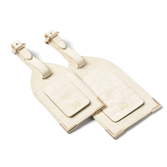 Set of 2 Luggage Tags in Ivory Patent Croc from Aspinal of London