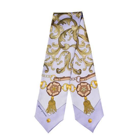 Signature Shield Neck Bow Scarf in English Lavender Silk Twill from Aspinal of London