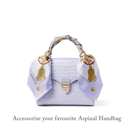 Signature Shield Neck Bow Scarf in English Lavender Silk Twill from Aspinal of London