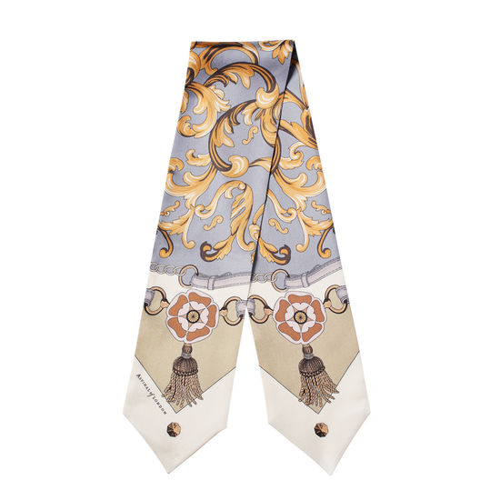 Signature Shield Neck Bow Scarf in Neutral Silk Twill from Aspinal of London
