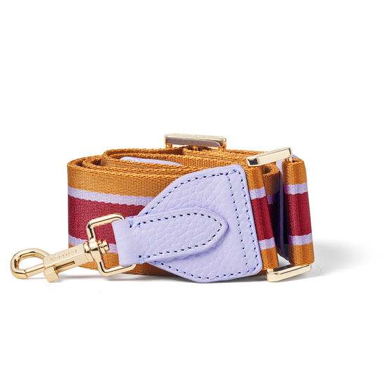 Webbing Bag Strap in English Lavender Pebble with Lavender, Tan & Cherry Stripes from Aspinal of London