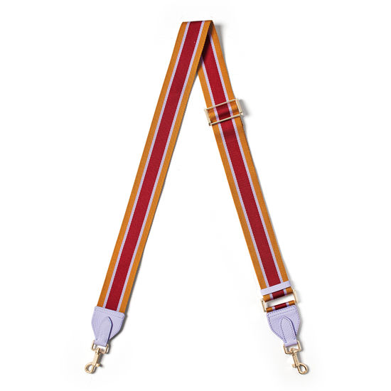 Webbing Bag Strap in English Lavender Pebble with Lavender, Tan & Cherry Stripes from Aspinal of London