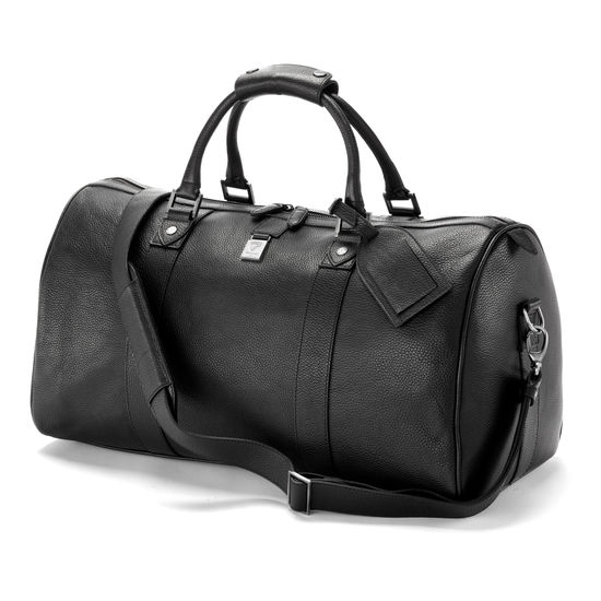 Boston Bag in Black Pebble with Silver Hardware from Aspinal of London