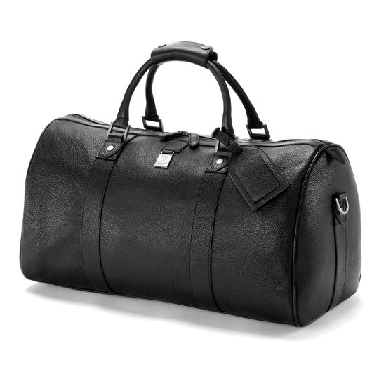 Boston Bag in Black Pebble with Silver Hardware from Aspinal of London