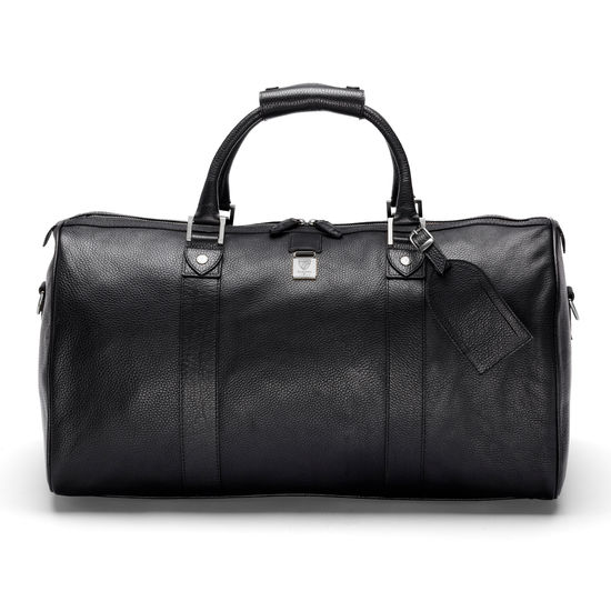 Boston Bag in Black Pebble with Silver Hardware from Aspinal of London