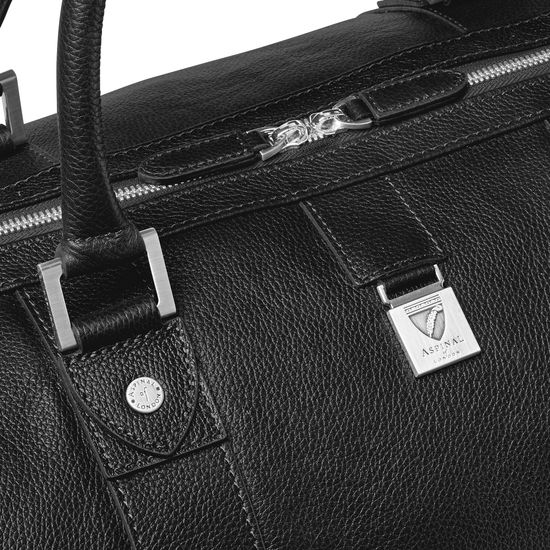 Boston Bag in Black Pebble with Silver Hardware from Aspinal of London