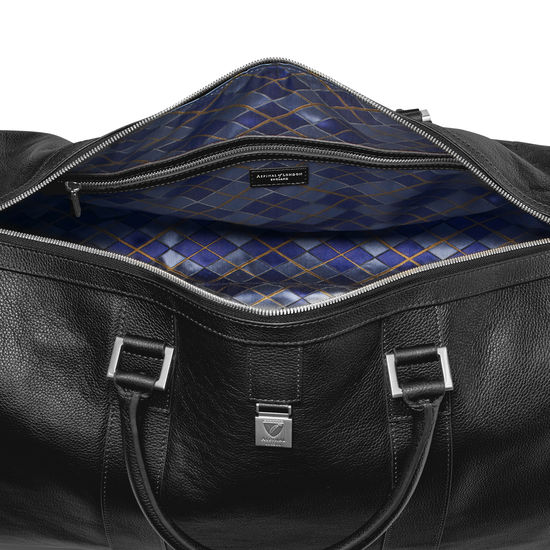 Boston Bag in Black Pebble with Silver Hardware from Aspinal of London