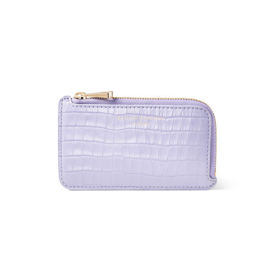 Zipped Coin & Card Holder in Deep Shine English Lavender Small Croc from Aspinal of London