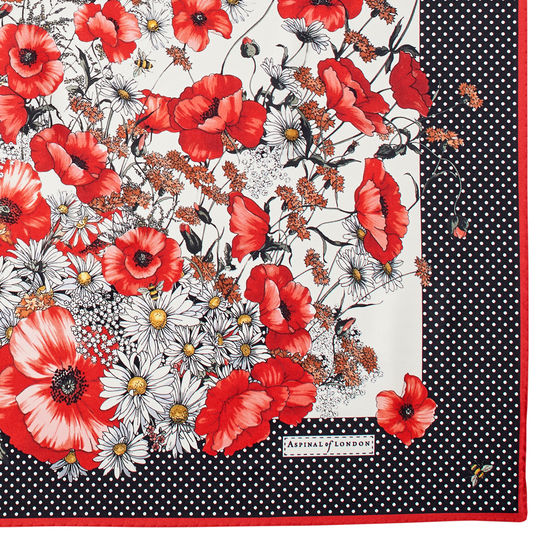Polka Dot Poppy Silk Scarf in Red & Black Pure Silk from Aspinal of London