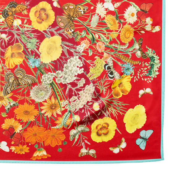 Botanical 'A' Silk Scarf in Cherry Pure Silk from Aspinal of London