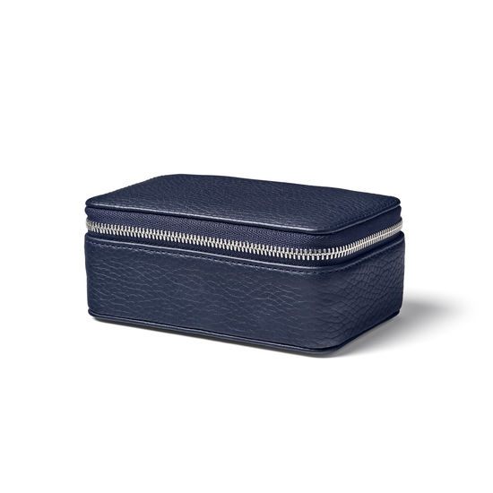 Medium Travel Jewellery Case in Navy Pebble from Aspinal of London