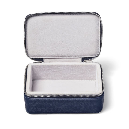 Medium Travel Jewellery Case in Navy Pebble from Aspinal of London