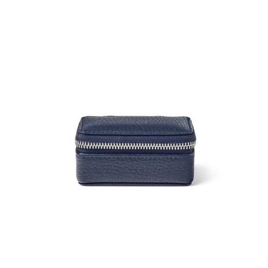 Small Travel Jewellery Case in Navy Pebble from Aspinal of London