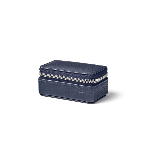 Small Travel Jewellery Case in Navy Pebble from Aspinal of London